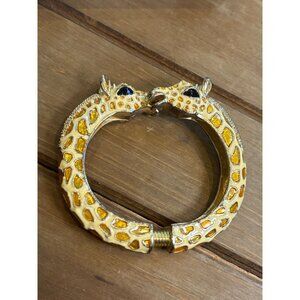 Giraffe Design Enamel Hinged Bangle Bracelet With Rhinestone Eyes & Gold-Tone Me